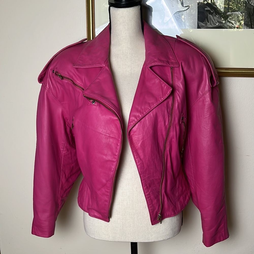 North Beach Leather Vintage cropped pink leather bolero jacket